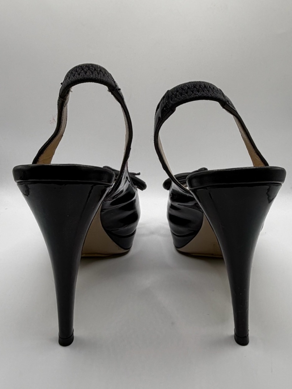 Valentino Garavani | Black Patent Leather Slingback Heels Bow Peep Toe |  36 - Picture 6 of 16